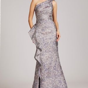 Jacquard One Shoulder Side Ruffle Gown Pink/Lilac